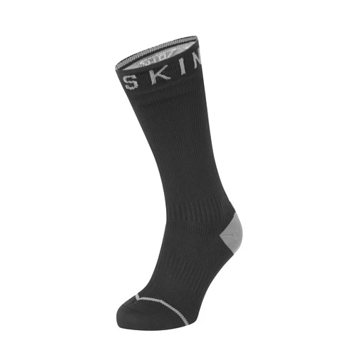 SEALSKINZ Unisex Waterproof All Weather Mid Length Sock With Hydrostop, Black/Grey, Large