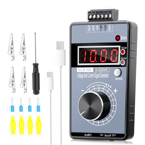 Riiai DC 0-10V 0/4-20mA Current Voltage Signal Generator, Built-in Battery Power Supply Interface Analog Simulator, Adjustable 4-Digit Display, for PLC, Panel Debugging, Device Testing