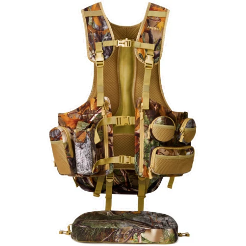 AMHEH Turkey Hunting Vest - Water Resistant Magnetic Seat Cushion, Early Spring Branch Camo Silent Anti Glare