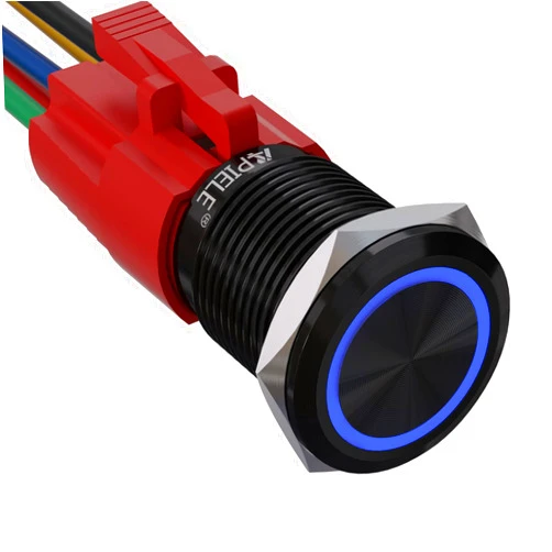 APIELE 16mm Latching Push Button Switch 12V DC On Off Black Shell with LED Angel Eye Head for 0.63