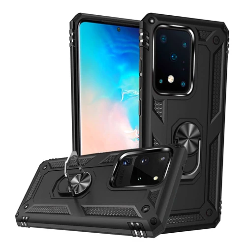 UniSpg Samsung Galaxy S20 Ultra Case, S20 Ultra 5G Phone Case with Ring Holder Kickstand Car Mount Military-Grade Protective Shockproof Heavy Duty Cover Case - Black