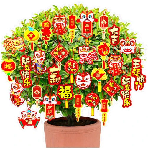 Doumeny Chinese Fu Character Paper Hanging Ornaments Set 36Pcs Spring Festival Pendant Good Luck Ornaments Chinese Knot Hanging Wall Decor for Home Restaurant Chinese New Year Banner Photo Booth Props
