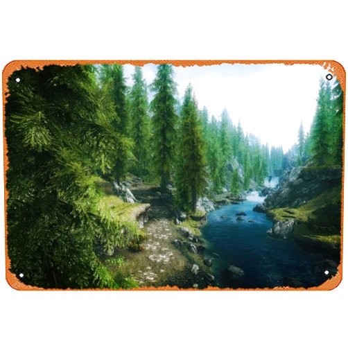 PIMPANT Skyrim HD Wallpaper 1920×1080Forest Skyrim Wallpaper Forest, Skyrim, Elder, Scrolls, V Retro Metal Sign for Garden Club Outdoor Indoor Home Wall Decorative 8x12 inch