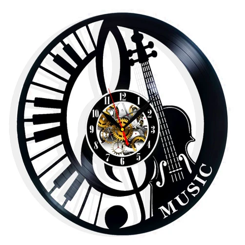 VINYL REVOLT Music Notes Treble Clef Violin Piano Vinyl Record Wall Clock Surprise Ideas Best Friends Birthdays Art Home Room Decor Gift for Birthday Holiday Christmas 12” LP Clock Black (Black dial + Black hands)