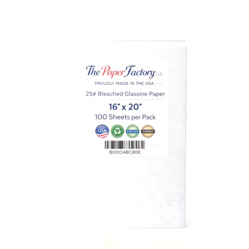 The Paper Factory LLC Glassine Paper 16 x 20-100 Sheets Premium Acid-Free Neutral pH. Archival Safe, Translucent, Grease-and Moisture-Resistant. Protect Artwork, Photos, documents, and Safe Food Wrapping.