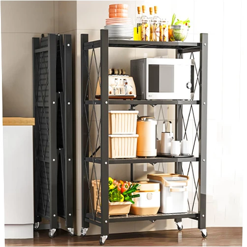 JOYBOS 4-Shelf Foldable Storage Shelves with Wheels, Heavy Duty Metal Shelving, No Assembly Organizer Wire Shelf Rack for Garage Kitchen, Basement, Pantry, Holds up to 1000 pounds…