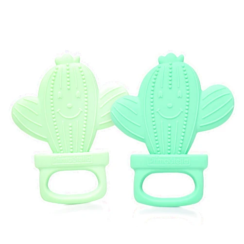 PrimaStella Silicone Cactus Teethers for Infants, Babies and Toddlers - Safety Tested - BPA Free - Cute, Soothing, Easy to Hold - Baby Teether Toy Set of 2 - Green & Neo Mint