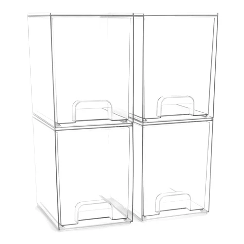 Sorbus Acrylic Storage Containers - 4 Pack, Stackable Storage Bins Set for Bathroom Organization - Clear Acrylic Drawer Organizers - Makeup Case Pull-Out Drawers (7.6’’ Tall)