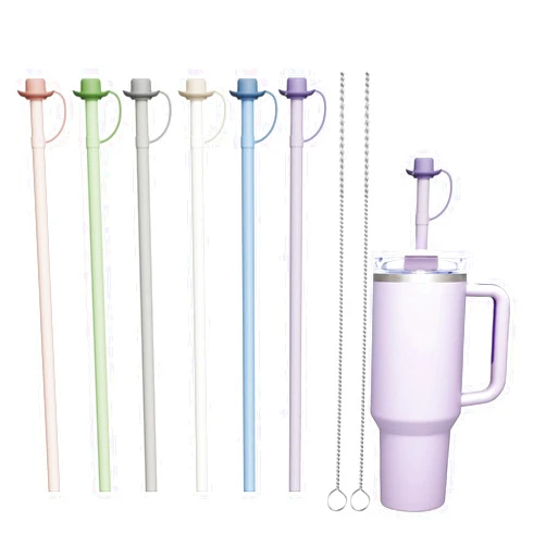 BCIBhucy Silicone Straw With Cowboy Straw Cover,12 inch Long Silicone Straw, 6 Pack Straw with 2 Cleaning Brush Reusable - Odorless for Tumbler Accessorie