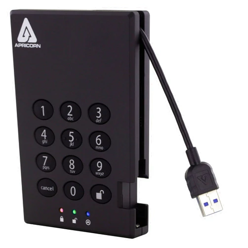 Apricorn 2TB Aegis Padlock USB 3.0 256-Bit AES XTS Hardware Encrypted Portable External Hard Drive (A25-3PL256-2000)