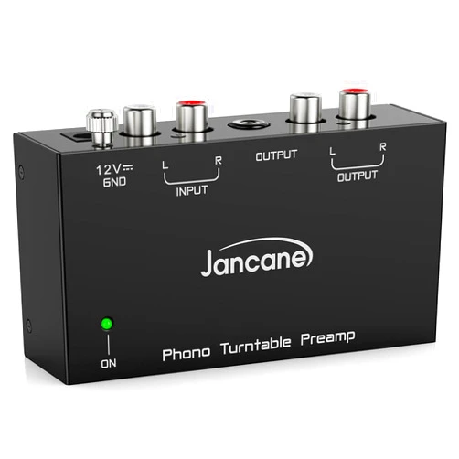 Jancane Phono Preamp for Turntable- Mini Electronic Audio Stereo Phonograph Preamplifier with RCA Input, RCA/TRS Output, Low Noise Operation, with 12 Volt DC Adapter