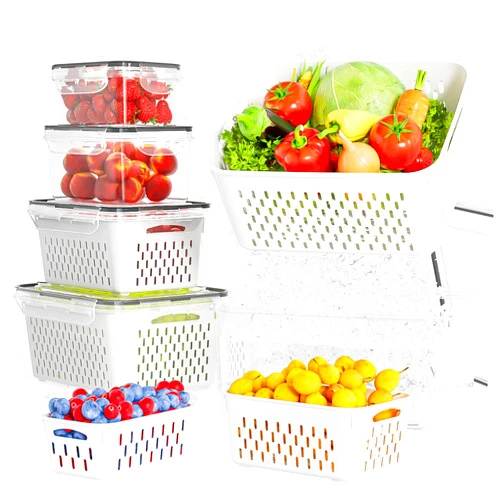 KEMETHY 5 Pack Fruit Storage Containers for Fridge with Removable Colanders - Food Storage Containers with Lids, BPA-Free Produce Containers Keep Fruits, Vegetables, Berry, Meat Fresh Longer