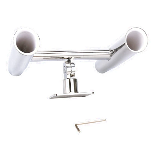 Amarine Made Amarine-made Stainless Steel Mounted Stainless Steel 2 Tube Tournament Style Single Rod Holder, Transom Mounted - 90 Degree