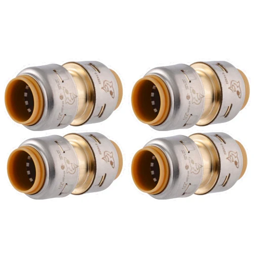 SharkBite Max 1/2 Inch Coupling, Pack of 4, Push to Connect Brass Plumbing Fitting, PEX Pipe, Copper, CPVC, PE-RT, HDPE, UR008A4