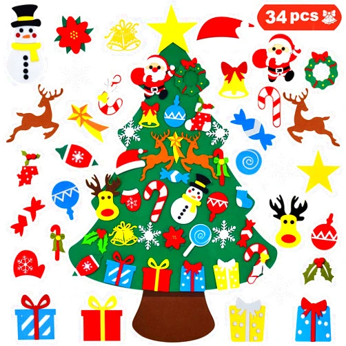 THAWAY DIY Felt Christmas Tree for Toddlers with 34 pcs Detachable Ornaments, Kids Door Wall Hanging Xmas Gifts Christmas Decorations