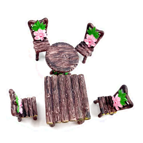 Aliotech 6PCS Miniature Table and Chairs Set, Fairy Garden Furniture Ornaments Kit for Dollhouse Accessories Home Micro Landscape Decoration