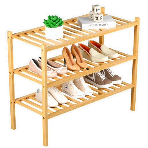 ROMGUAR CRAFT 3 Tier Bamboo Shoe Rack for Closet Free Standing Wood Shoe Shelf Storage Organizer for Entryway Small Space Stackable 27