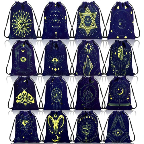 Paterr 16 Pcs Tarot Card Bag Velvet Storage Bag Vintage Tarot Rune Bag Dice Bag Tarot Velvet Pouches with Drawstrings Jewelry Pouch for Tarot Enthusiasts, 7.1 x 5.9 Inch (Classic Style)