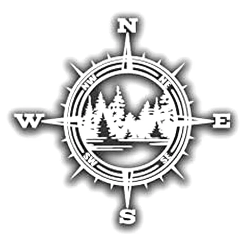 STICKY DUDE Compass Sticker Trees Lake Sticker, 5 inches - for Car Vinyl Decal Window Truck Window Car Bumper Sticker Decal Motorcycle (White)