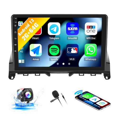 SIXWIN 2G+64G Android Car Stereo for Mercedes Benz C-Class C180 C200 C230 C250 C300 C350 W204 S204 2006-2011 9 Inch Touch Screen with CarPlay Android Auto Bluetooth GPS WiFi FM SWC Backup Camera MIC