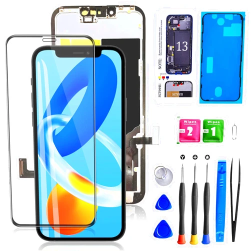 Mobkitfp for iPhone 13 Screen Replacement 6.1 inch, Mobkitfp 3D Touch LCD Screen Display Digitizer for iPhone 13 with Waterproof Adhesive+Tempered Glass+Repair Tools for A2482, A2631, A2635, A2633, A2634
