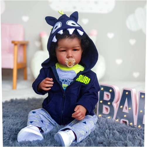 Anano 20 Inch Biracial Black Reborn Dolls Soft Silicone Cloth Body Newborn Baby Dolls African American Boy Baby Dolls Ethnic Reborn Toddler Best Gift Sets (LIAM-blue)