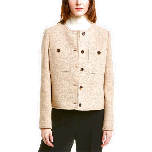 Lafayette 148 New York Womens Patch Pocket Wool Jacket, L, Brown