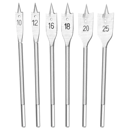 Hyamass 6Pcs Assorted Set Spade Drill Bits, Carbon Steel Paddle Flat Bit 1/4 in Hex Shank Ideal Wood Drilling Set for Fast Drilling Applications in Wood, Plywood, Particle Board, Fiberboard(10-25mm)