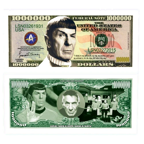 American Art Classics Leonard Nimoy Star Trek Spock Collectible Million Dollar Bill - Pack of 50 - Best Novelty Keepsake for Fans of Star Trek and The Starship Enterprise - Super