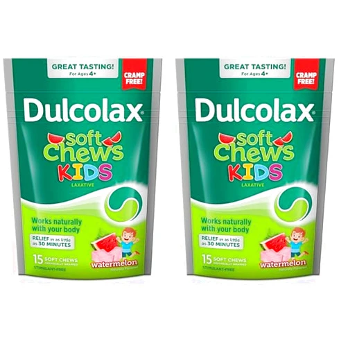Dulcolax Kids Soft Chews Saline Laxative Watermelon Gentle Constipation Relief, Magnesium Hydroxide 1200mg, 15 Count (Pack of 2)