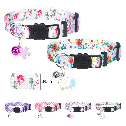DILLYBUD Breakaway Cat Collars for Big Cats/Adult Cats Boys and Girls with Bell and Pendant, Spring Summer 3/5
