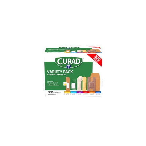Curad Assorted Bandages Variety Pack 300 Pieces, Including Antibacterial, Heavy Duty, Fabric, and Waterproof Bandages