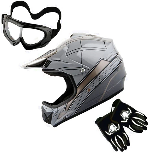 WOW Youth Kids Motocross BMX MX ATV Dirt Bike Dianasour Helmet Dragon + Goggles + Martian Youth Glove Bundle: HJOY MG Bundle