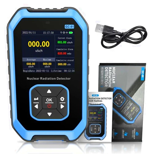 YuqiaoTime FNIRSI GC-01 Geiger counter Nuclear Radiation Detector Personal Dosimeter X-ray - ray Radioactivity Tester Marble Detector(Blue)