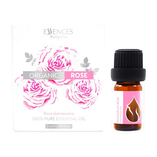 Essences Bulgaria Organic Rose Essential Oil 1/6 Fl Oz | 5ml | Rosa Damascena | 100% Pure and Natural | Undiluted | Therapeutic Grade | Family Owned Farm | Steam-Distilled | Non-GMO | Vegan