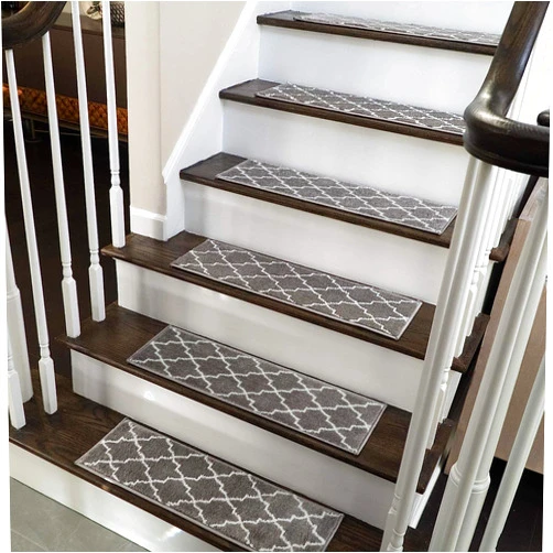 SUSSEXHOME Stair Treads - 100% Polypropylene Carpet Strips for Indoor Stairs - Easy to Install Runner Rugs W/Double Adhesive Tape - Safe, Extra-Grip, Decorative Mats - 15-Pack - Gray