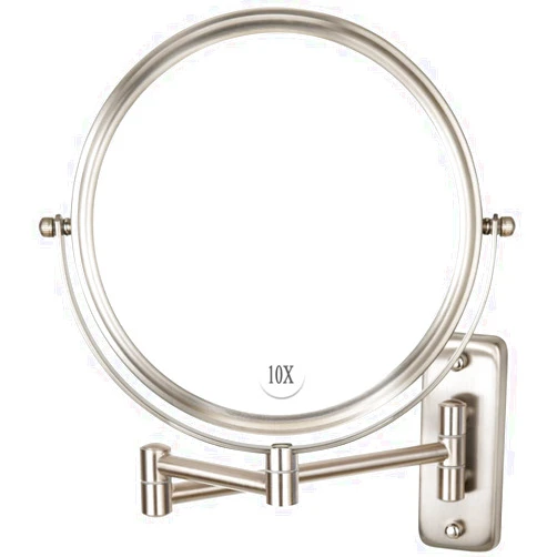 ALHAKIN Wall Mounted Makeup Mirror - 10x Magnification 8'' Two-Sided Swivel Extendable Bathroom Mirror Nickel Finish
