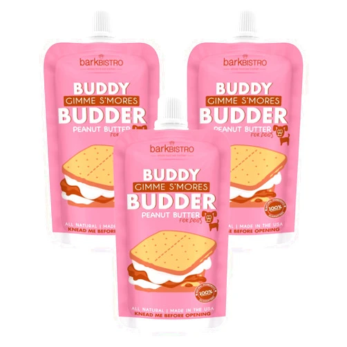 BUDDY BUDDER 3-Pack Peanut Butter Dog Treats, 100% Natural, Healthy, Made in USA, 4oz Squeeze Packs