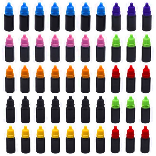 FZBNSRKO 50pcs 10 ml Black Plastic Empty Squeezable Dropper Bottles Eye Liquid Dropper Bottles with Muti-Color Caps