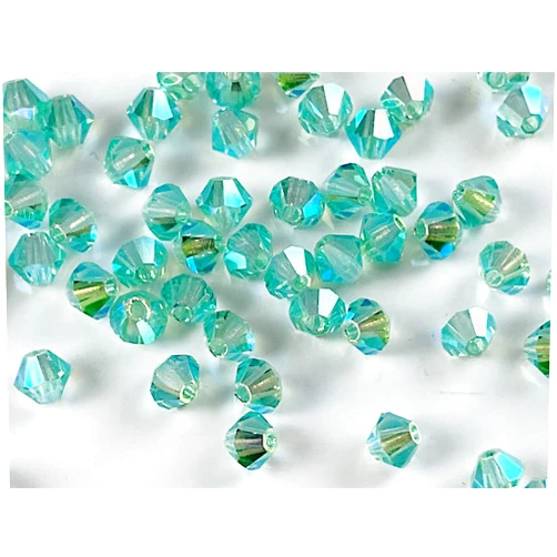 Preciosa 100 pcs 4mm Preciosa Faceted Bicone Beads Caribbean Sea AB 2X Compatible with 4mm Swarovski 5301/5328 Bicone Beads Pack of 100 pcs