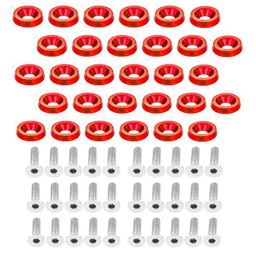 RKURCK M6x20mm CNC Billet Aluminum Fender Bumper Washer Bolt Engine Bay Dress Up Fastener Kit for Auto Vehicle Refitting 30 Pcs
