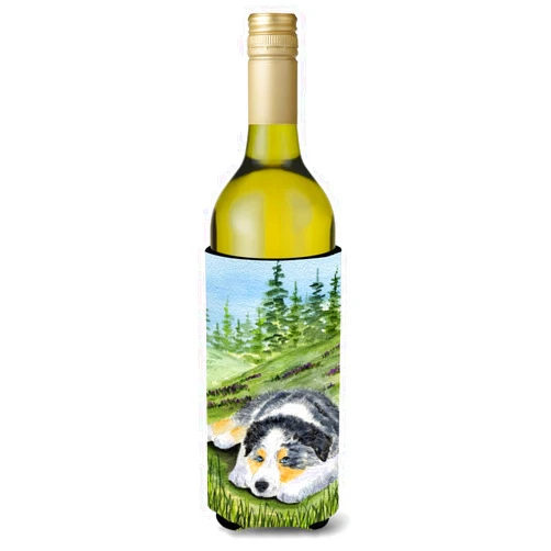 Caroline's Treasures SS8283LITERK Australian Shepherd Wine Bottle Hugger Bottle Cooler Sleeve Hugger Machine Washable Collapsible Insulator Beverage Insulated Holder