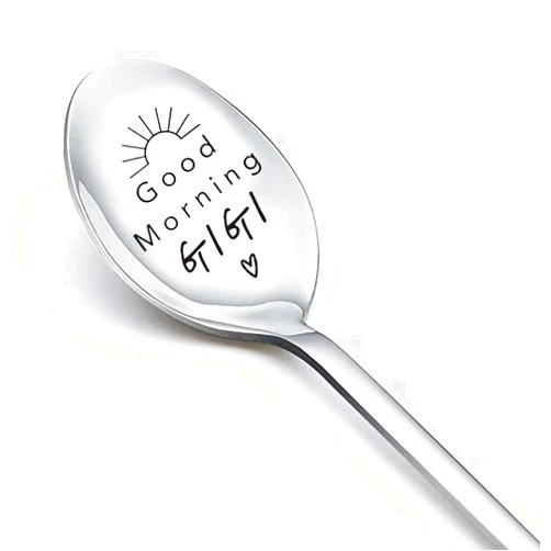 MXXGMYJ Gigi Nana Grandma Birthday Gifts Spoon for Women Mothers Day Yaya Gifts from Grandkids - Good Morning Gigi Christmas Gift for Mom Grandma Gigis Engraved Coffee Cereal Handle Spoons Long Teaspoons