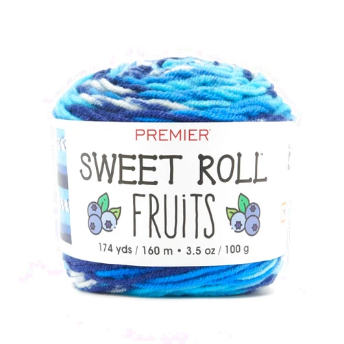 Premier Yarns Sweet Roll Fruits Yarn, Premium Yarn for Crocheting and Knitting, Made of Acrylic, Blueberry, 3.5 oz, 174 yards