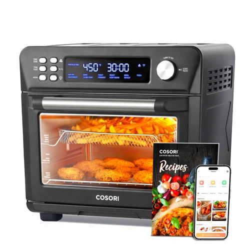 COSORI Smart 11-in-1 Air Fryer Toaster Oven Combo, Airfryer Convection Oven Countertop, Bake, Roast, Reheat, Broil, Dehydrate, 94 Recipes & 3 Accessories, 26QT, Black, Stainless Steel