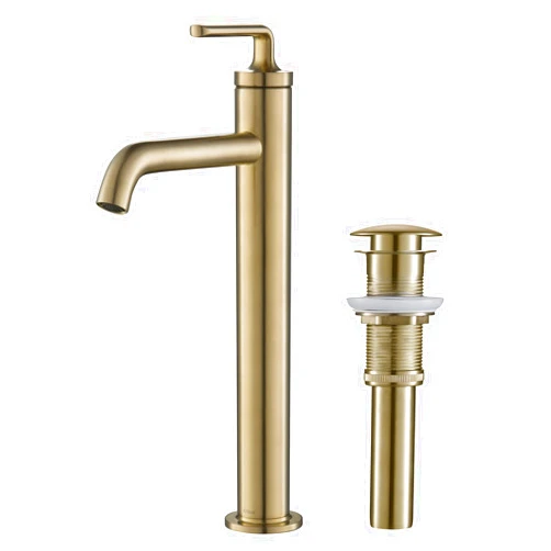 KRAUS Novis Single Handle Vessel Sink Bathroom Faucet with Pop-Up Drain in Brushed Gold, KVF-1220BG