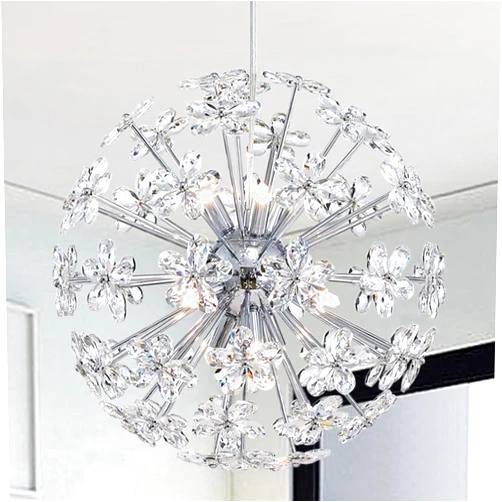 Shrine Lighting Dandelion Crystal Chandeliers, Modern Design, Firework Pendant Light Fixture for Living Room Space, H17'' x D17'', Adjustable Chains 59'', G9*9 Sockets, Chrome Finish Frame