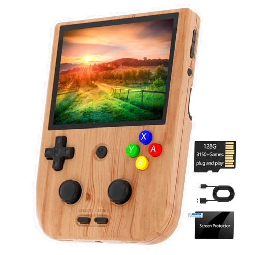 Dosnura RG405V Handheld Game Console 4’’ IPS Touch Screen Android 12 Unisoc Tiger T618 64-bit Game Player Built-in 5500mAh Battery 128G TF Card with 3154 Games(RG405V Wood)