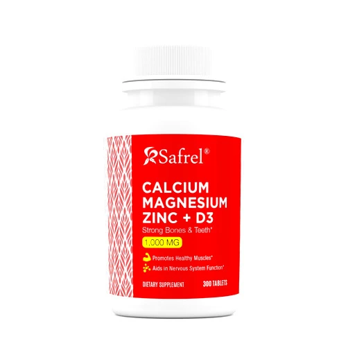 Safrel Calcium Magnesium Zinc with Vitamin D3, 300 Tablets - Calcium 1000 mg, Magnesium 400 mg, Zinc 20 mg & D3 600 IU per Serving