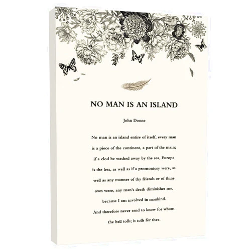 RCVTVPV John Donne Poetry Wall Art No Man Is An Island Poem Poster Flower And Butterfly Canvas Wall Art For Home Office Framed Ready to Hang 16